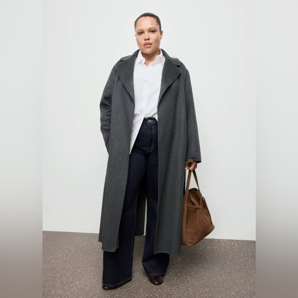 NWT MANGO Handmade Wool Coat With Belt in Grey